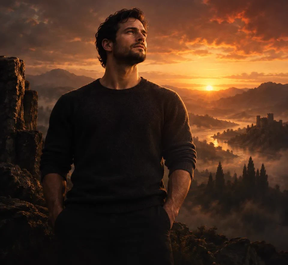 A man standing steady in ember light